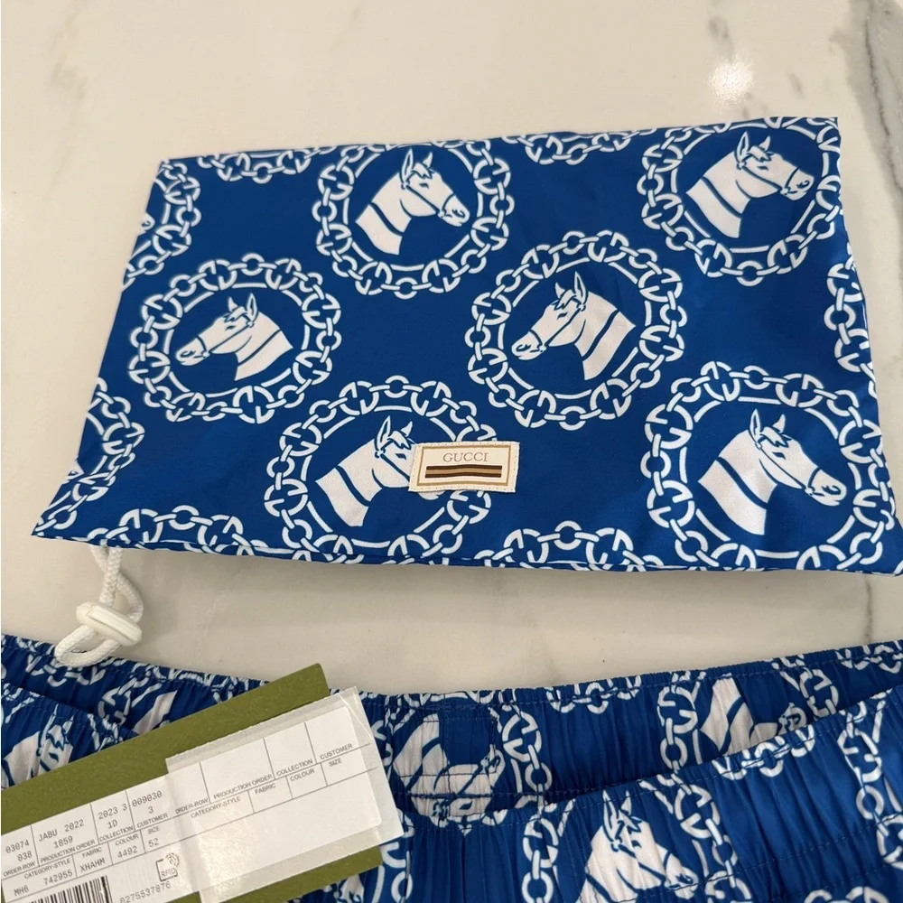 Gucci Men’s Equestrian Print Swim Trunks